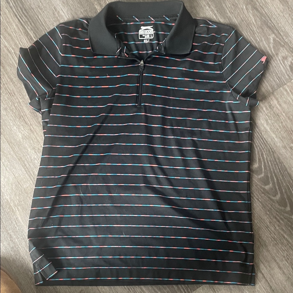 Slazenger Black Polo with Colorful Stripes